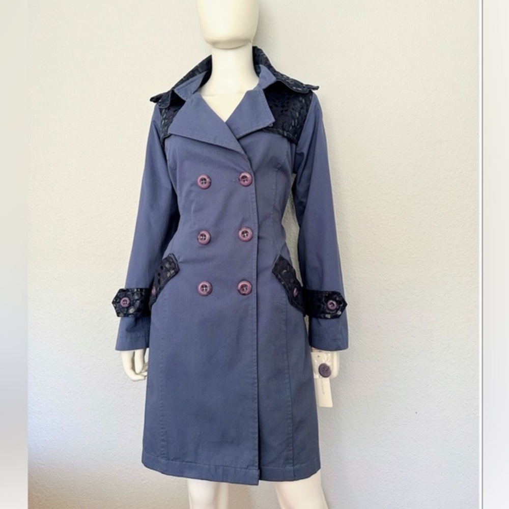 🔥SALE💥NWT WOMEN DOUBLE-BREASTED TRENCH COAT BELTED LINED JACKET IN DENIM - Picture 9 of 17